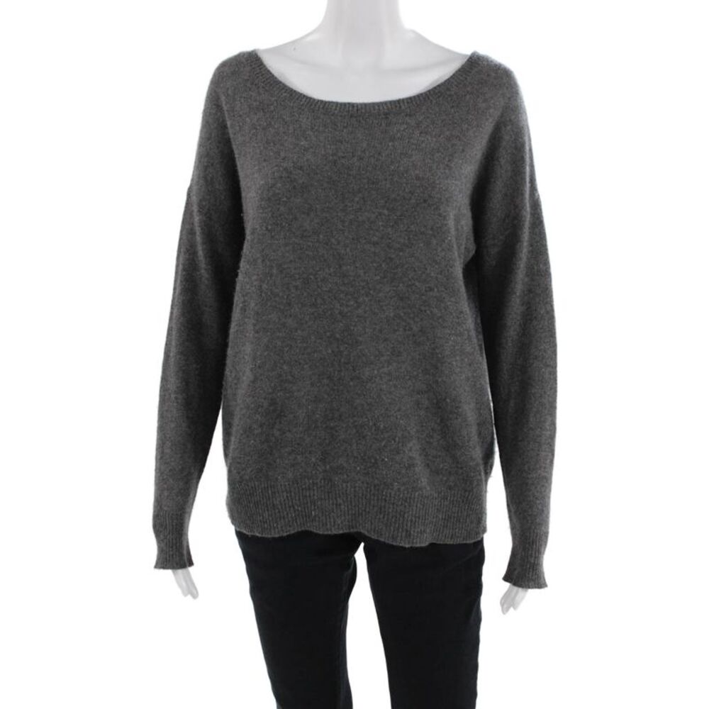 360 Sweater Womens Cashmere Scoop Neck Skull Print Sweater Top Gray Size S